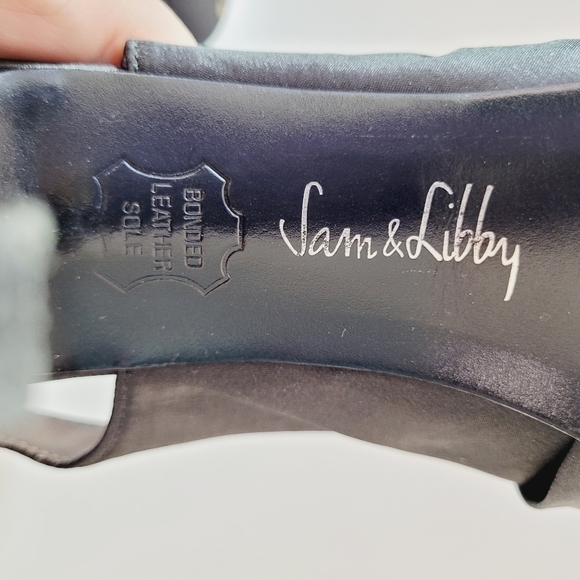 Sam & Libby Black Satin Peep Toe Sling Back Heels - Picture 7 of 9